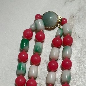Vintage Pink and Green  fruit colours Beaded Necklace